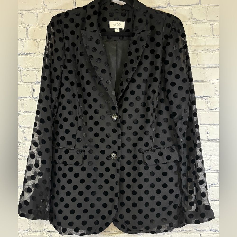 J. Crew Collection Black Polka Dot Sheer Sleeve Holiday Parke Blazer Size 10 - Picture 1 of 11